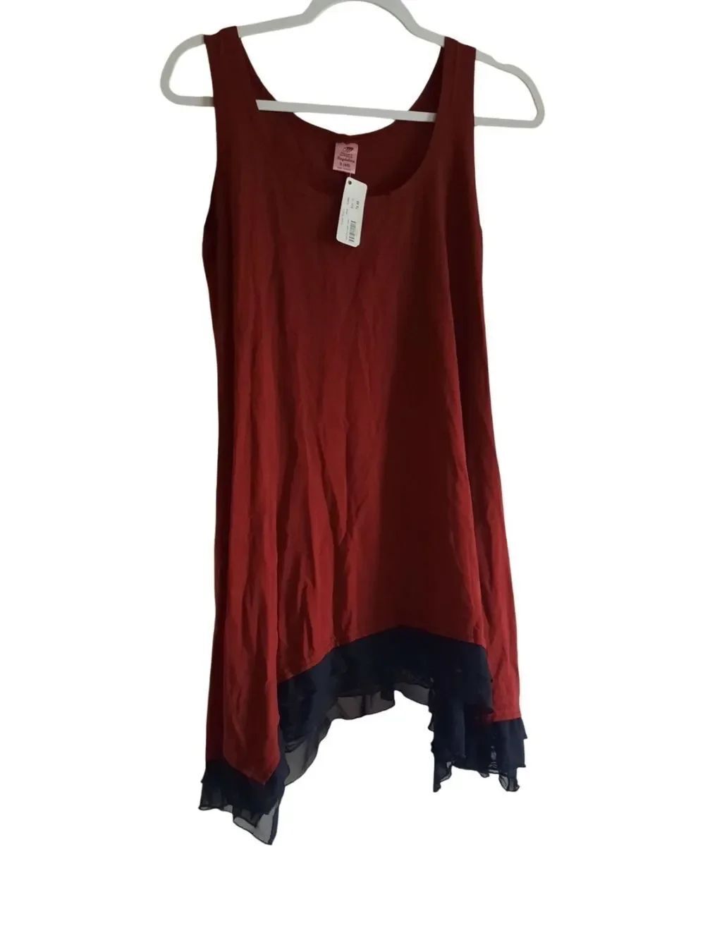 Women’s Red Sleeveless Tunic with Black Hem Detail